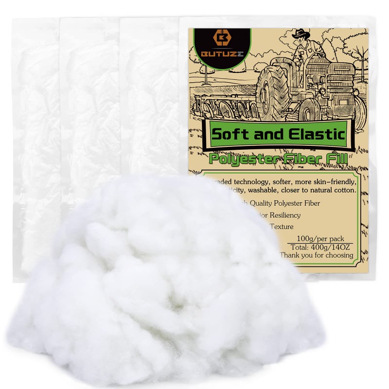 BUTUZE 400g/14.1oz Polyfill Stuffing Fiber Fill  (2.1oz-4.4lb) White Premium Fiberfill Stuffing for Craft  High Resilience Crochet Stuffing  Stuffing for Stuffed Animals  Cotton Batting  Recyclable - Image 1